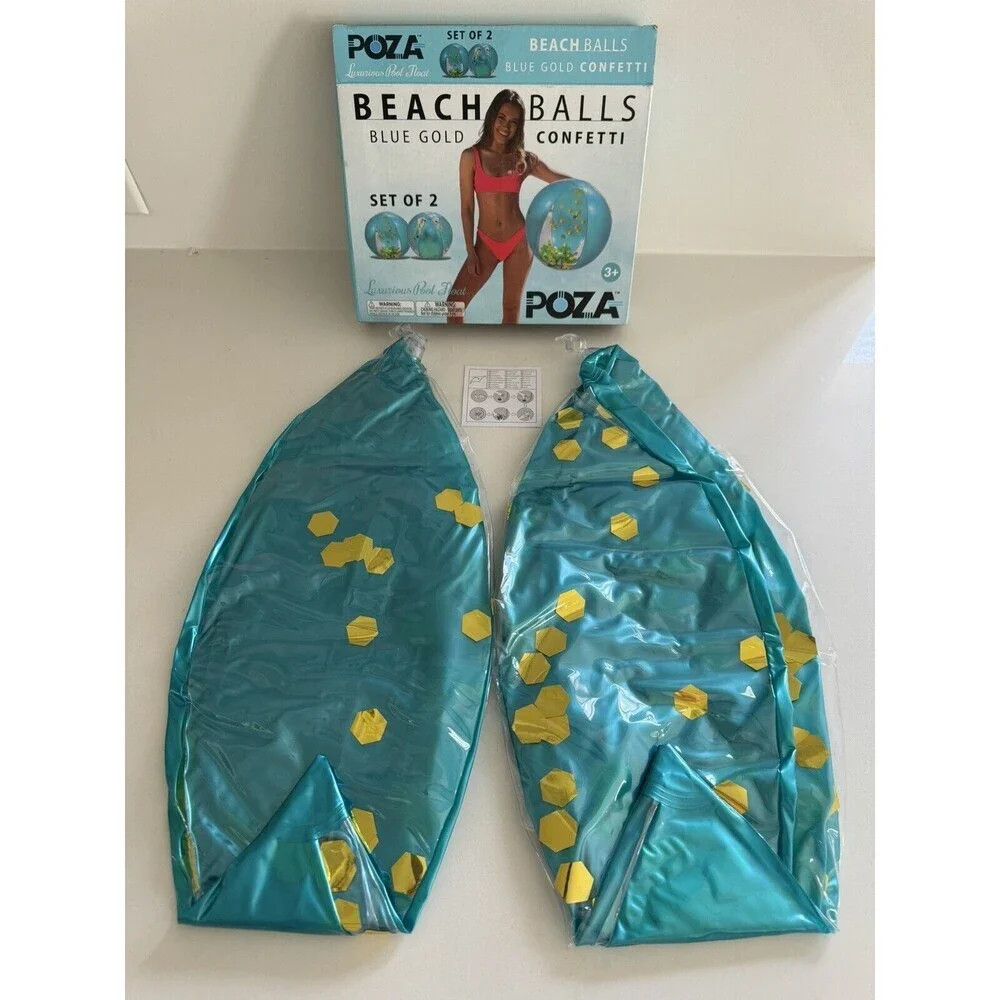 POZA Inflatable Beach Balls Set of 2 - Elegant Glitter Confetti Premium Floaters